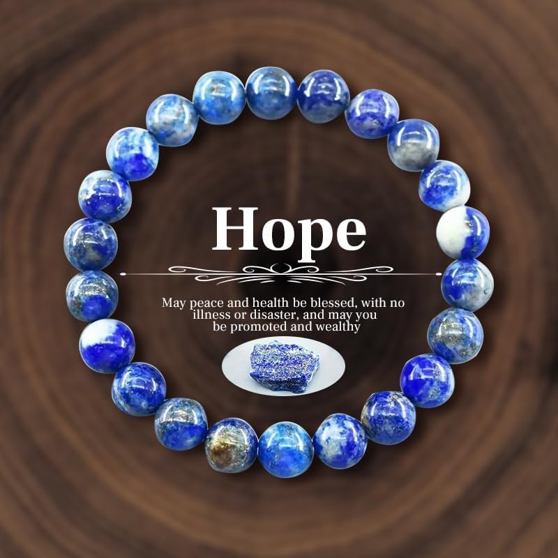 Natural Stone Beaded Bracelets for Women Men - 8MM Semi-Precious Stones Bracelets Adjustable Crystal Beads Stretch Bracelet - color: Lapis Lazuli-1
