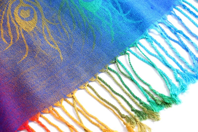 SmilerSmile Colorful Scarf Wraps for Womens Tassel Shawl Wrap - color: 01-peacock Feather/Royalblue