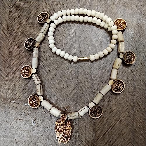 8 Leaf RADHA Tulasi Necklace Mala with Lord Radha Krishna Holy Basil Tulsi Pendant Wood Necklace Religious Chain Mala for Women & Men