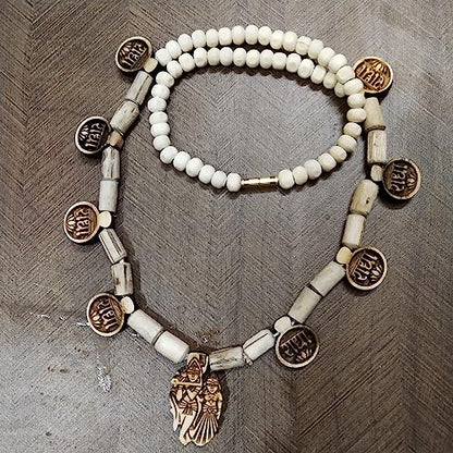 8 Leaf RADHA Tulasi Necklace Mala with Lord Radha Krishna Holy Basil Tulsi Pendant Wood Necklace Religious Chain Mala for Women & Men