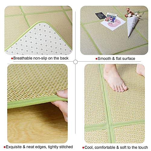 Nisorpa 71'' x 71'' Japanese Tatami Mat Igusa Tatami Mattress 0.47'' Thick Japanese Floor Mattress Rattan Non-Slip Breathable Memory Foam Area Rug Bedroom Mat, Green - color: Green