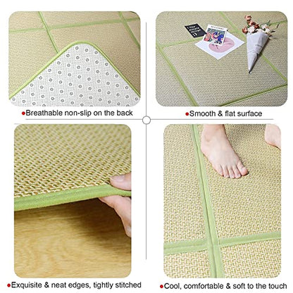 Nisorpa 71'' x 71'' Japanese Tatami Mat Igusa Tatami Mattress 0.47'' Thick Japanese Floor Mattress Rattan Non-Slip Breathable Memory Foam Area Rug Bedroom Mat, Green - color: Green