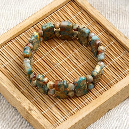 Yomisa Boho Beaded Bracelets for Women,Natural Chakra Turquoise Stone Jasper Bead Bracelet for Womens,Bohemian Handmade Stretch Beads Friendship Bracelets,Healing Trendy Western Jewelry Gifts - color: Agalmatolite