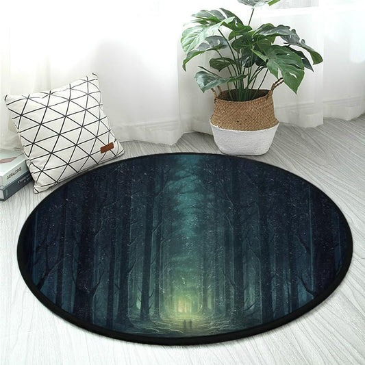 Premium 3ft Round Area Rug Dark Forest Design Rug Soft Non-Slip Ideal for Kitchen Living Room Bedroom Washable & Durable - color: Color-11, size: 3' (Round)