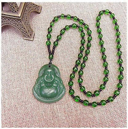 Yocoyee Obsidian Stone Buddha Beads Chain Necklace Imitate Jade Buddhism Jewelry for Women Men Protect Lucky Necklace