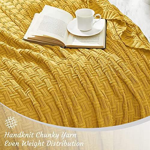 TREELY 100% Cotton Knitted Throw Blanket Couch Cover Blanket(50 x 60 Inches, Gold Yellow) - color: Gold Yellow, size: Throw (50 in x 60 in)