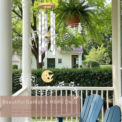 Modern Wind Chimes for Outside, 32" Daisy Print Wind Chime with Butterfly Pendant for Birthday, Mother's Day, Unique Gifts for Women, Garden Yard Patio Porch Home Hanging Decor(Whitestone)
