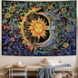 Sun and Moon Tapestry Psychedelic Mystic Floral Tapestry Hippie Boho Flower Plants Wall Tapestries Vintage Aesthetic Tapestries Wall Hanging for Bedroom