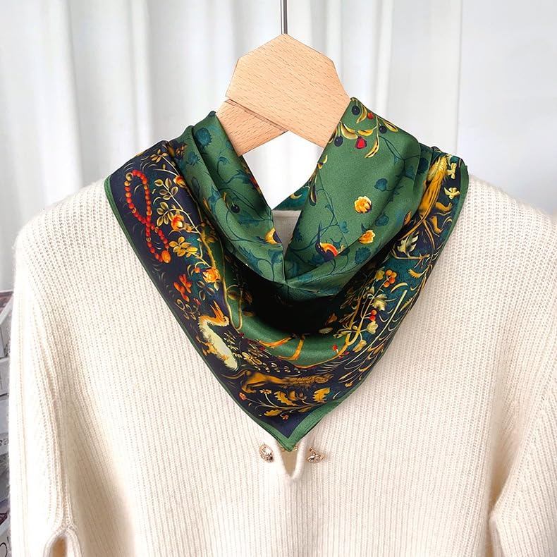 ANDANTINO 100% Mulberry Silk Square Scarf for Hair-25.6" X25.6'' Women Men Natural Silk Neckerchief Digital Printed Headscarf - color: Jade Green