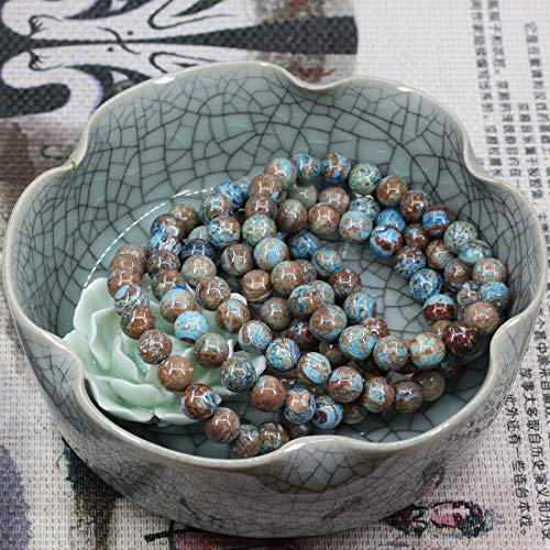 Keleny Gem Semi Precious Gemstones 8mm Natural Quartzite Stone Round Beads Crystal Stretch Bracelet 7 Inch Unisex - color: Dyed Blue Wood Grain Stone