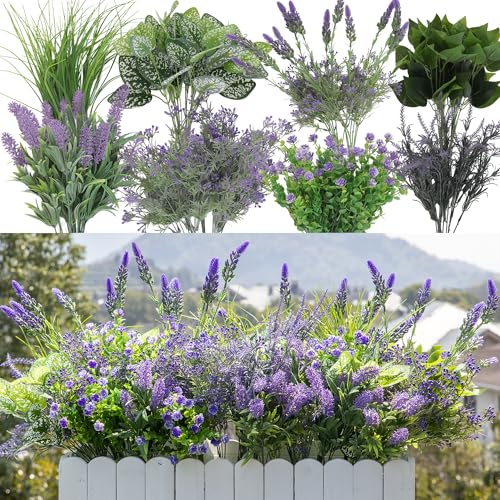Green Moon 20 Bundles Artificial Lavender Plants Outdoor Fake Outdoor Plants UV Resistant for Home Planter Garden Patio Yard Decor - color: Lavender