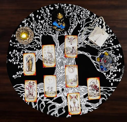 Indian Consigners Tree of Life Altar Cloth Tapestry Tablecloth Celtic Trees Ritual Spiritual Cloth for Sacred Places, Cotton Square Tarot Table Cover 36 by 36 Sacred - color: Silver Trunk Tree, size: 36" x 36" (Square)