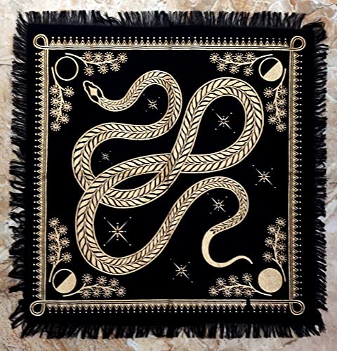 INDACORIFY Golden Snake Altar Table Top Cloth with Fringes Celtic Alter Tarot Witchcraft Spread Spiritual Sacred Cloth 18x18 in (Golden Snake) - color: Golden Snake