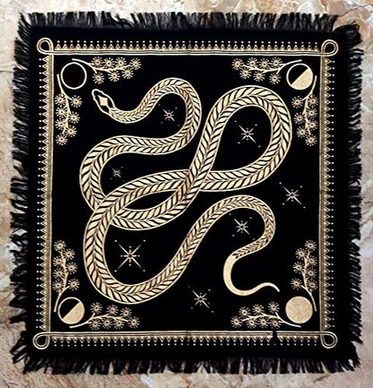 INDACORIFY Golden Snake Altar Table Top Cloth with Fringes Celtic Alter Tarot Witchcraft Spread Spiritual Sacred Cloth 18x18 in (Golden Snake) - color: Golden Snake