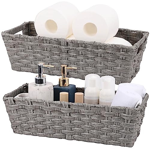 Wicker Storage Baskets for Bathroom, Toilet Tank, Decor - Woven Grey Baskets, 15¾" x 6¾" x 4¾", 2-Pack - color: Grey, size: 15¾" x 6¾" x 4¾"