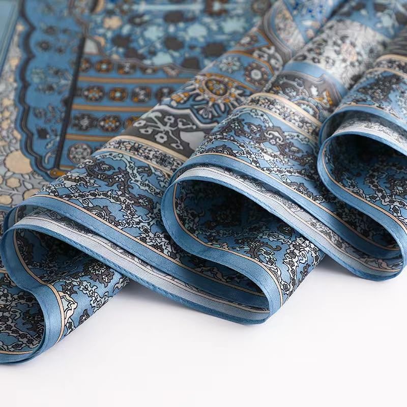 100% Mulberry Silk Long Scarf for Women Large Shawls for Headscarf and Neck- Oblong Hair Wraps with Gift Packed - color: Pale Blue Flowers