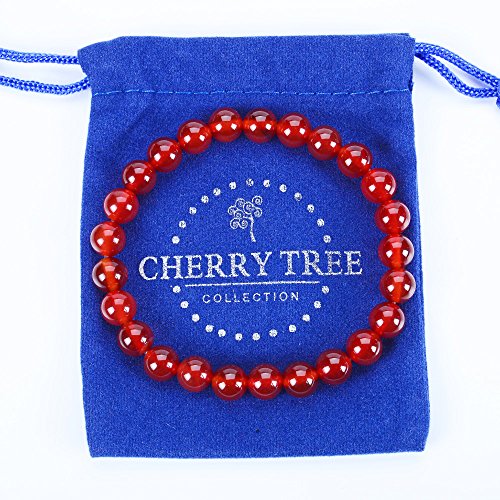 Cherry Tree Collection Gemstone Beaded Stretch Bracelet 8mm Round Beads 7" - color: Red Agate - Deep Orange