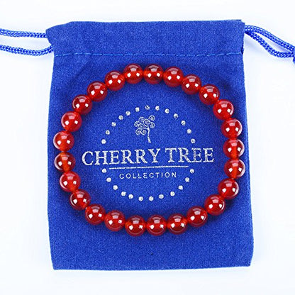 Cherry Tree Collection Gemstone Beaded Stretch Bracelet 8mm Round Beads 7" - color: Red Agate - Deep Orange