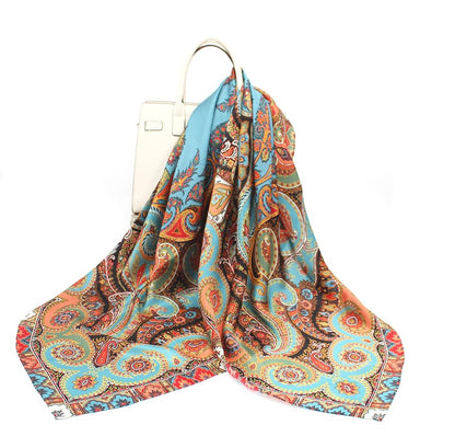 ANDANTINO 100% Silk Scarf 43" Large Square Lightweight Headscarf& Shawl–Women Hair Wraps-With Gift Packed - color: Paisley-blue