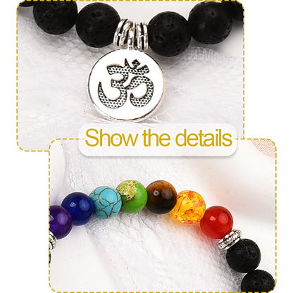Chakra Bracelets for Women Men 8mm Buddhist Yoga Bead Bracelet with Black Lava Stone Bracelet Elastic Meditation Accessories - color: Color A