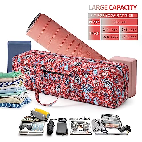 Boulder Bee | Yoga Mat Bag | Large Yoga Mat Carrier with Wet Pocket | Yoga Gifts | Gym Tote Bag for Women - color: Red