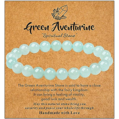 MAIBAOTA Healing Crystal Bracelet for Women Men, 8/4 mm Natural Stone Beaded Bracelets, Jewelry Birthday Gifts, Round Gemstones Stretch Bracelets - color: Green-Aventurine, size: 8 mm