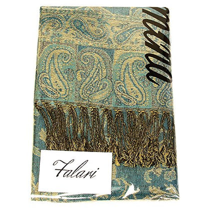 Falari Women's Reversible Paisley Pashmina Shawl Wrap Scarf For Evening Dresses Festivals Any Occasions All Seasons 80"x27" - color: Style 1 - Teal