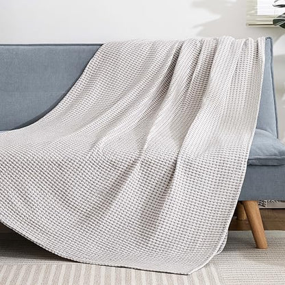 Lightweight Cotton Waffle Blanket King Size, Modern Two-Tone Check Pattern, Soft & Breathable for Bed, Couch, Sofa, All Seasons – Gray/White, 108"x90" - color: Gray/White, size: King