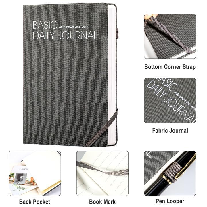 CAGIE Lined Journal Notebook for Work 256 Pages Hardcover Journals for Writing with Pen Loop A5 Daily Journaling Notebooks with Pocket, 5.7" x 8.3", Grey - color: 01 grey