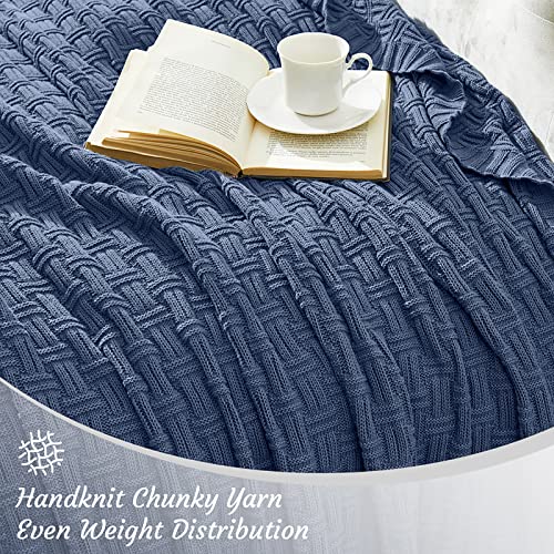 TREELY 100% Cotton Knitted Throw Blanket Couch Cover Blanket(60 x 80 Inches, Dusty Blue) - color: Dusty Blue, size: Twin (60 in x 80 in)