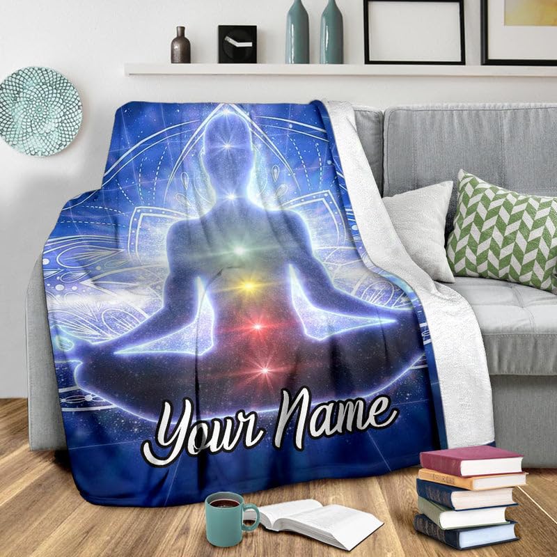 Personalized Chakra Meditation Blanket – Custom Name Spiritual Healing Throw – Yoga Zen Energy Gift for Men Women – Galaxy Style (Small 30x40 Inches) - size: Small 30x40 Inches