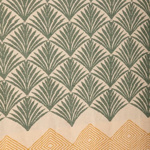 Throw Blanket, Palm Leaf and Diamond Patterns, 70x50 inches - color: Green/Orange