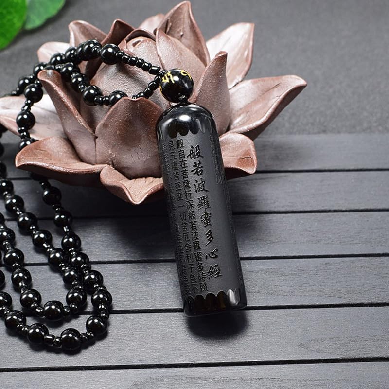 1Pcs Black Obsidian Buddha Pendant Prajna Paramita Sutra Buddha Necklace Pendant Beads Chain