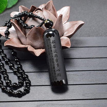 1Pcs Black Obsidian Buddha Pendant Prajna Paramita Sutra Buddha Necklace Pendant Beads Chain
