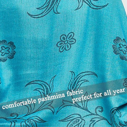 Pashmina Shawl Wrap with Ethnic Paisley Two Tone Jacquard Scarf for Women - color: Paisley-blue