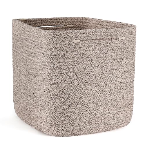 Cube Storage Bins 11 Inch Shelf Cotton Rope Baskets for Organizing, Woven Storage Basket - For Magazines, Living Room, Closet, Brown 1 Pack - color: Brown, size: 1pc