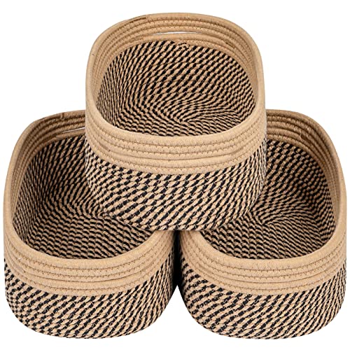 CubesLand Small Baskets, Storage Baskets for Organizing Shelves, Rectangular Woven Storage Baskets Natural Cotton Rope Toy Storage Bins Closet Baby Baskets Empty Gifts Baskets Camel/Mixed Black - color: Camel/Mixed Black, size: 3pcs-small basket