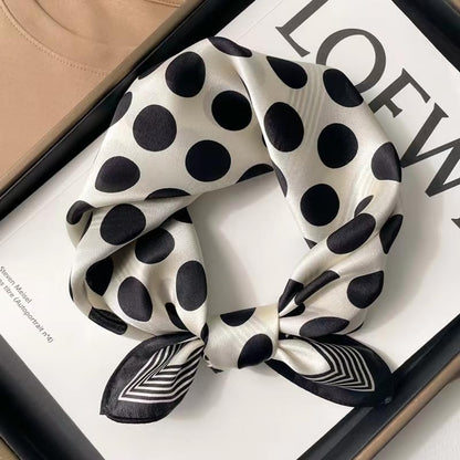 ANDANTINO 100% Mulberry Silk Square Scarf for Hair-25.6" X25.6'' Women Men Natural Silk Neckerchief Digital Printed Headscarf - color: Big Polka Dots