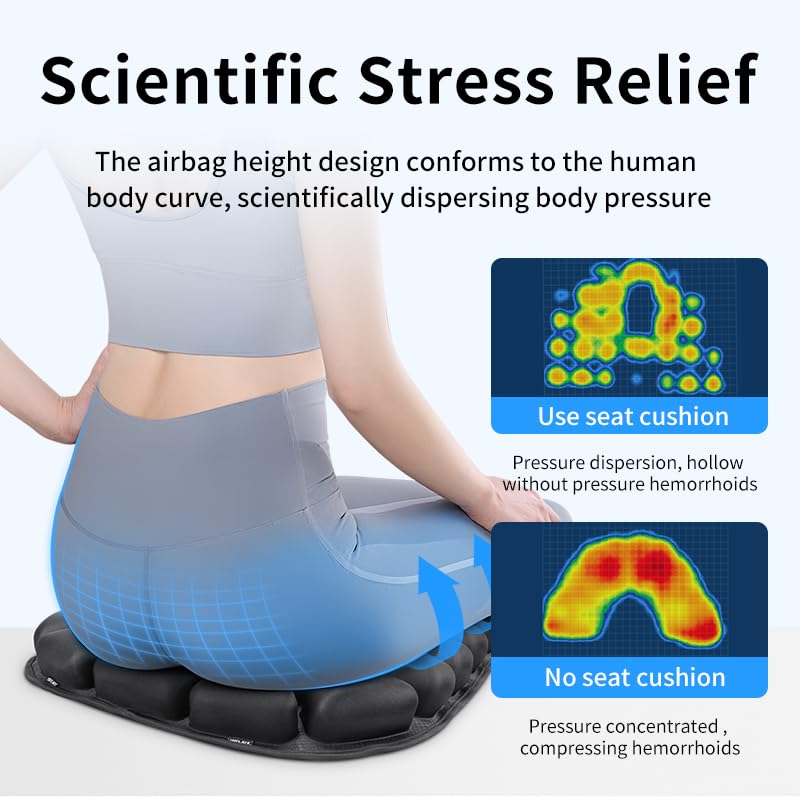 Starlo Sondour Travel Seat Cushion, Airplane Cushion Long Flight, Portable Airline Cushion with Air Pump, Wheelchair Cushion;Pressure Relief Inflatable Seat Cushion (Round Black) - color: Round Black