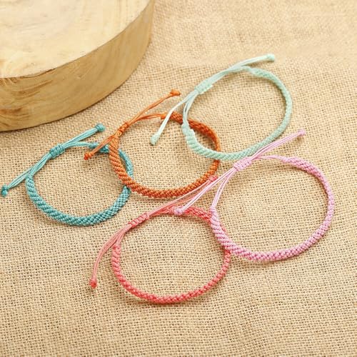 Handmade Braided String Rope Bracelets Simple Adjustable Woven Bracelet Tibetan Buddhist Protection Good Luck Kabbalah Amulet String Boho Summer Surfer Bracelets Waterproof Anklets