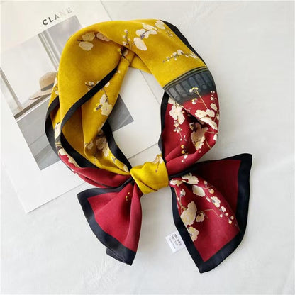 100% Silk Scarf for Women 59”*6.3” Long Shawls for Headscarf and Neck- Oblong Hair Wraps with Gift Packed - color: Yellow&red