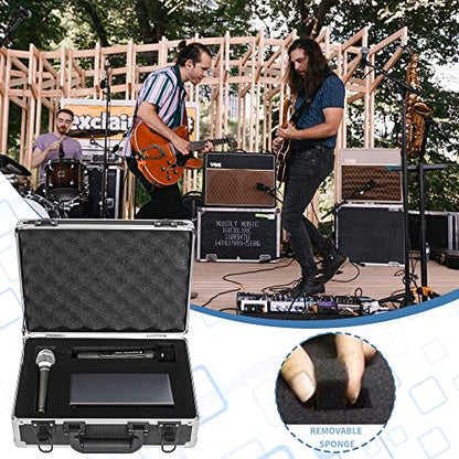 14 Inch Hard Shell Carrying Case Ideal for Wireless Mic System Storage & Camera Gear Transportation, Aluminum Alloy Sturdy Build, Customizable Pre-Diced Foam, Black
