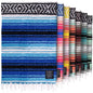 Authentic Extra Large Mexican Blanket - Handwoven Yoga, Serape, Artisanal Falsa, Beach, Camping, Picnic, Outdoor Blanket (King Turquoise) - color: Blue Turquoise