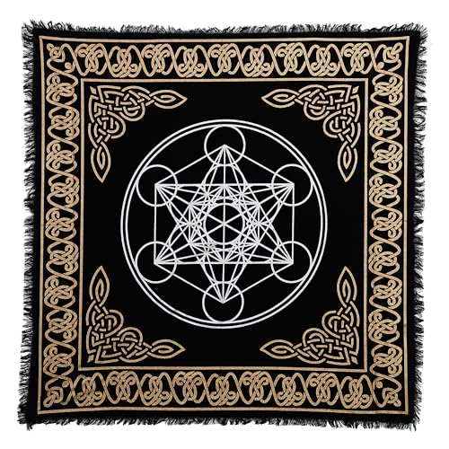 Indian Consigners Altar Cloth Geometric Witchcraft Alter Tarot Spread Wiccan Spiritual 36 by 36 sacred cloth (Hexagonal Metatron) - color: Hexagonal Metatron Gold Silver