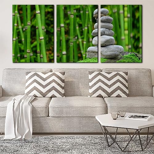 Modern Bamboo Zen Artwork for Home Decor Bamboo Tree Massage Stone Canvas Painting Wall Art Nature Posters and Prints for Living Room Wall Decoracion Stretch Framed Ready to Hang - 20"x28"x3 Panels - color: Wallart-19, size: 20" x 28" x 3 panels