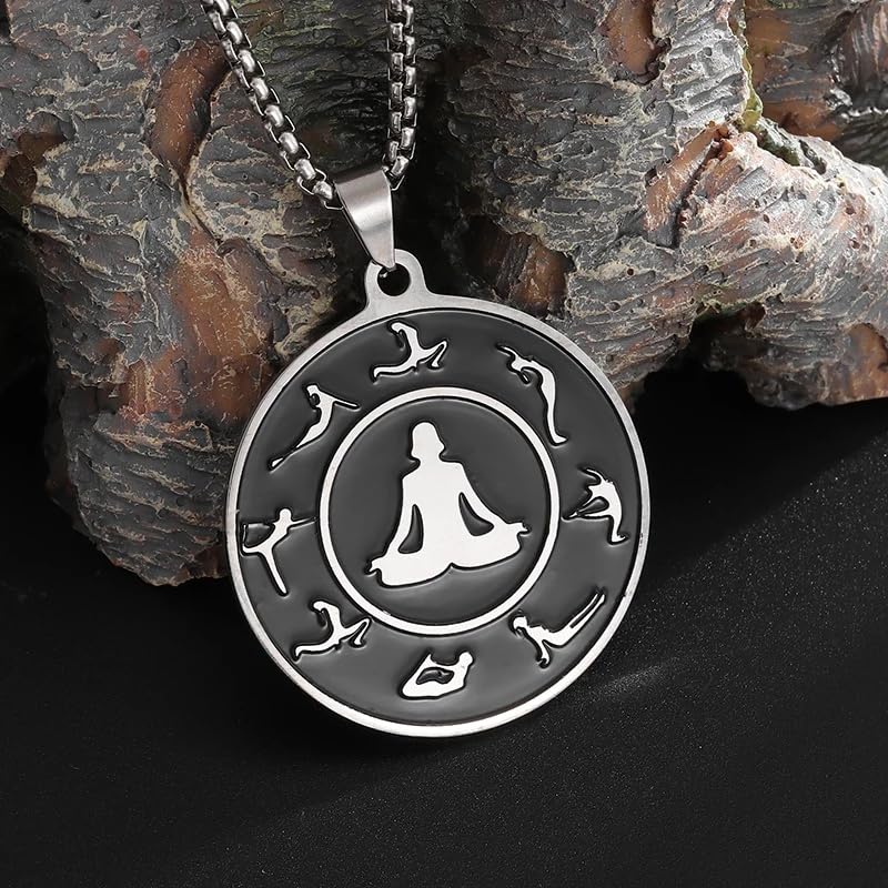 Stainless Steel Body Yoga Meditation Chart Pendant Necklace for Men and Women Sports and Leisure Style Jewelry Gifts