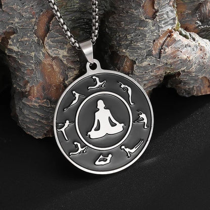 Stainless Steel Body Yoga Meditation Chart Pendant Necklace for Men and Women Sports and Leisure Style Jewelry Gifts