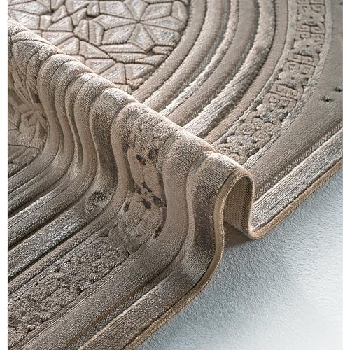 Modefa Luxury Velvet Prayer Rug with Prayer Beads | Soft Elegant Muslim Turkish Janamaz Sajada Carpet for Men and Women | Plain Solid Prayer Mat Ramadan Eid Gift - Najma (Mink) - color: Najma Mink