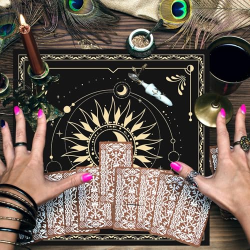 BOXOB Altar Cloth, 18.31x18.31in Delicate Square Sun Moon Alter Cloths Witchcraft Spiritual Tarot Mat Tablecloth Divination Tools and Accessories Perfect Divination Ritual Supplies