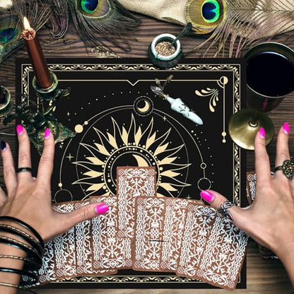 BOXOB Altar Cloth, 18.31x18.31in Delicate Square Sun Moon Alter Cloths Witchcraft Spiritual Tarot Mat Tablecloth Divination Tools and Accessories Perfect Divination Ritual Supplies